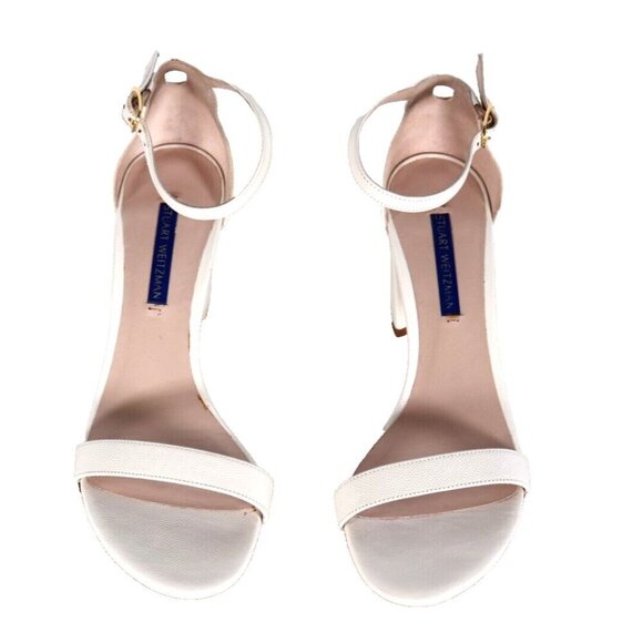 Stuart Weitzman Womens US7 White Nearlynude Patent Leather Sandals w/Ankle Strap - Picture 1 of 7